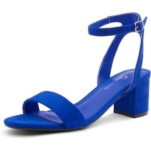 Women's Low Heel Sandals Ankle Strap Chunky Block Heeled Shoes Latex Insole Blue
